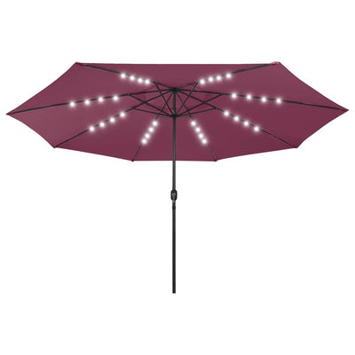 Outdoor Parasol with LED Lights and Metal Pole 400 cm Bordeaux Red