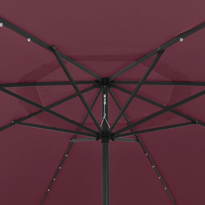 Outdoor Parasol with LED Lights and Metal Pole 400 cm Bordeaux Red