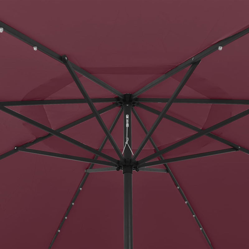 Outdoor Parasol with LED Lights and Metal Pole 400 cm Bordeaux Red