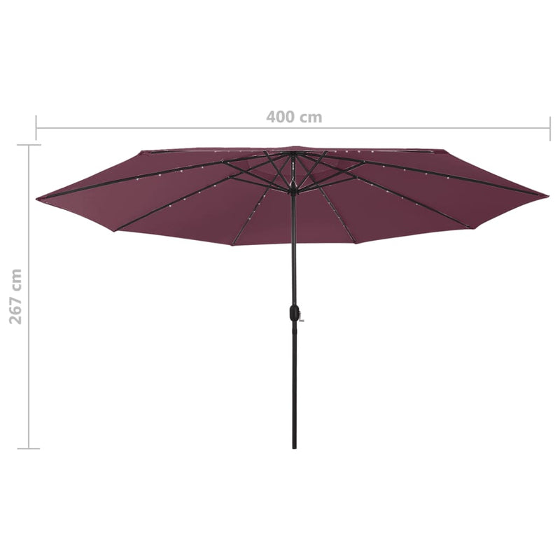 Outdoor Parasol with LED Lights and Metal Pole 400 cm Bordeaux Red