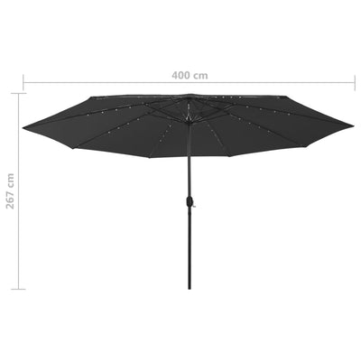 Outdoor Parasol with LED Lights and Metal Pole 400 cm Black