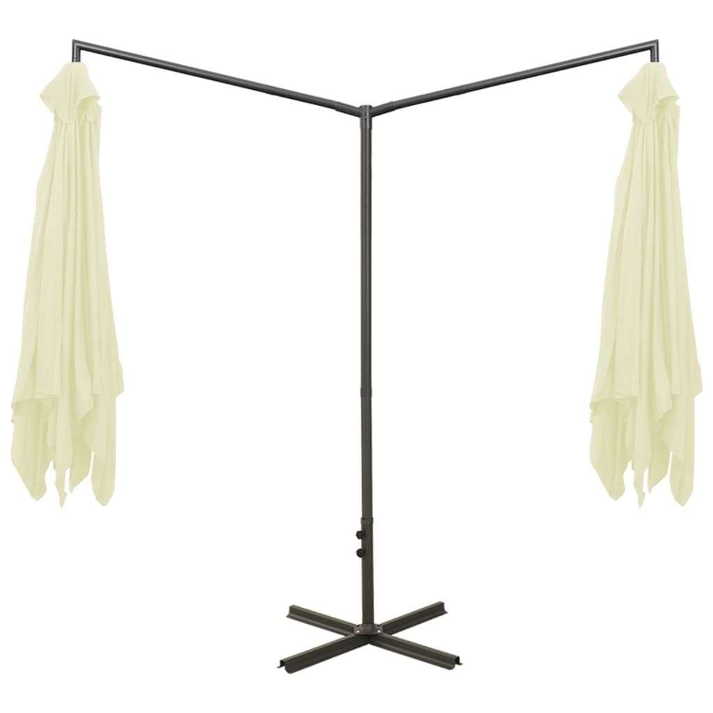 vidaXL Double Garden Parasol with Steel Pole Sand 600x300 cm 4