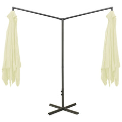 vidaXL Double Garden Parasol with Steel Pole Sand 600x300 cm 4