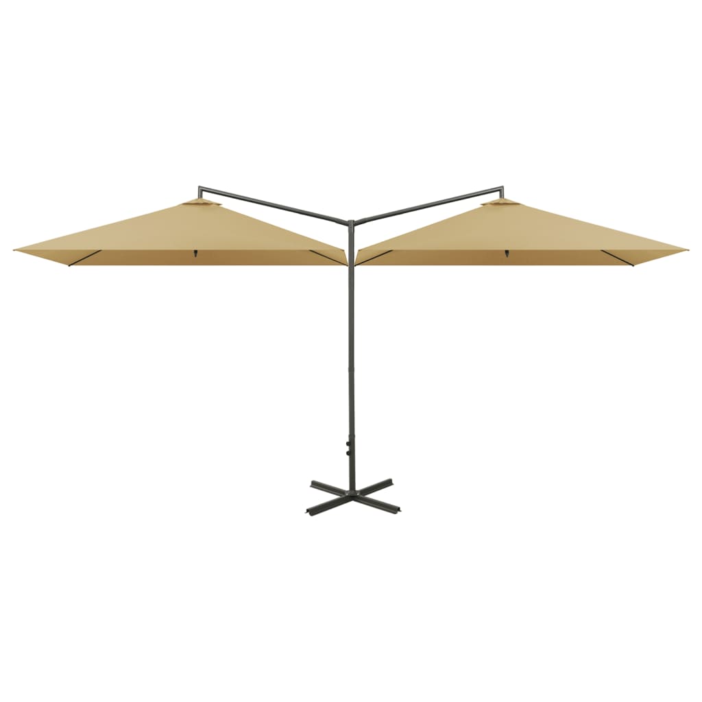 vidaXL Double Garden Parasol with Steel Pole Taupe 600x300 cm 2
