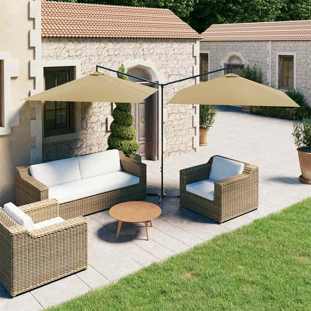 vidaXL Double Garden Parasol with Steel Pole Taupe 600x300 cm 1