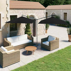 vidaXL Double Garden Parasol with Steel Pole Black 600x300 cm 1