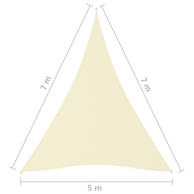 Sunshade Sail Oxford Fabric Triangular 5x7x7 m Cream