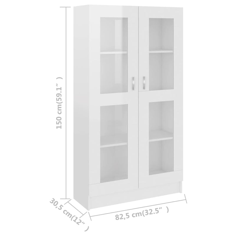 Vitrine Cabinet High Gloss White 82.5x30.5x150 cm Engineered Wood