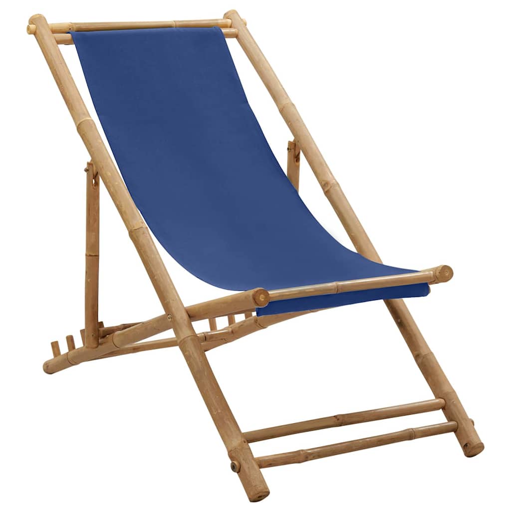 313019 vidaXL Deck Chair Bamboo and Canvas Navy Blue 1