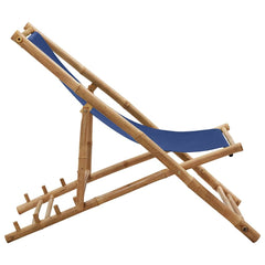 313019 vidaXL Deck Chair Bamboo and Canvas Navy Blue 4