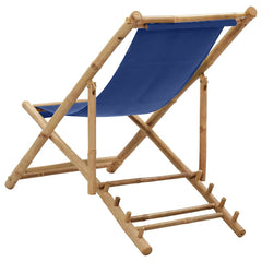 313019 vidaXL Deck Chair Bamboo and Canvas Navy Blue 3