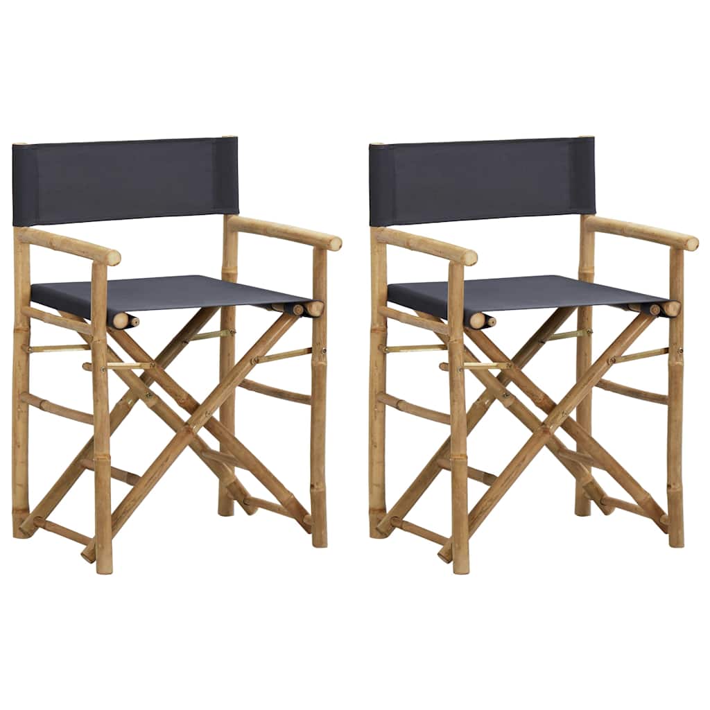 Folding Director's Chairs 2 pcs Bamboo and Fabric Dark grey