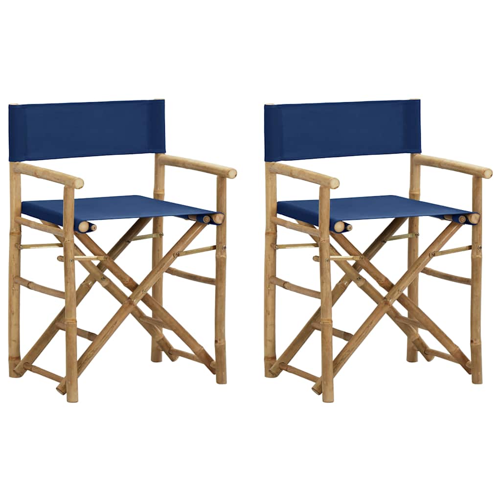 Folding Director's Chairs 2 pcs Bamboo and Fabric Blue