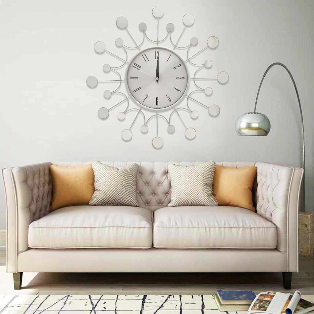 vidaXL Wall Clock | Silver | Metal, Aluminium | Medium | Decorative Inlays 1