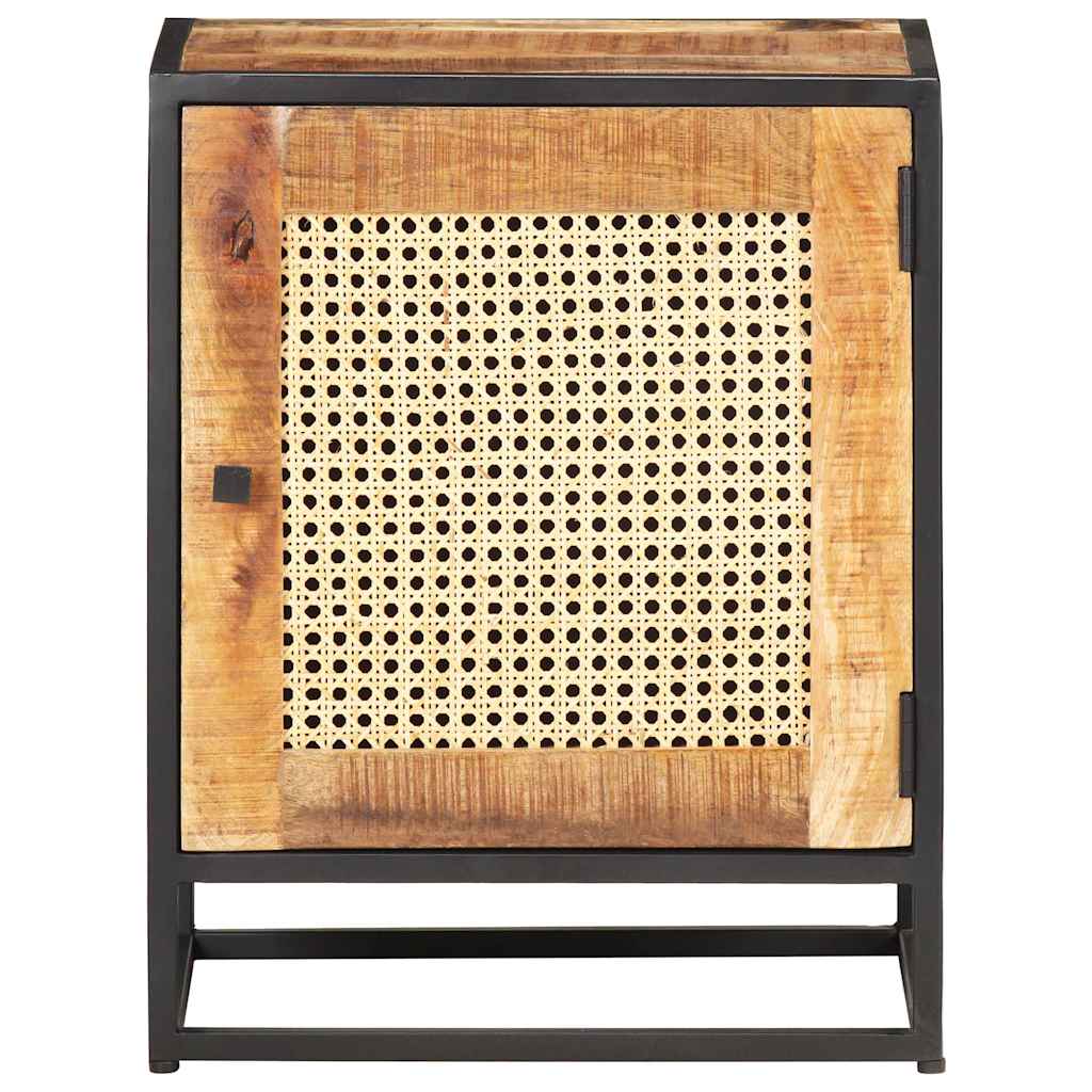 vidaXL Bedside Cabinet | Rough Mango Wood, Natural Cane 3