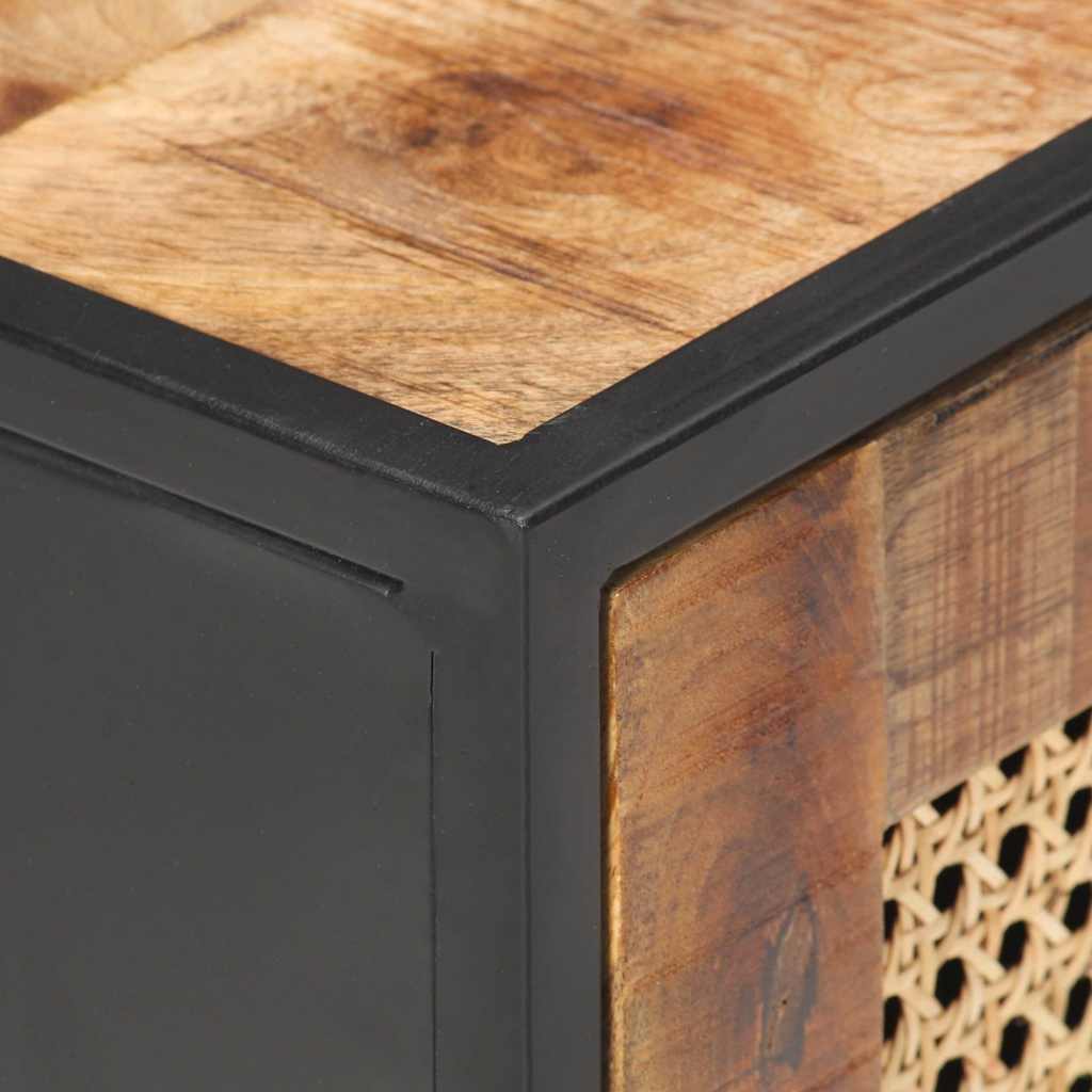 vidaXL Bedside Cabinet | Rough Mango Wood, Natural Cane 6