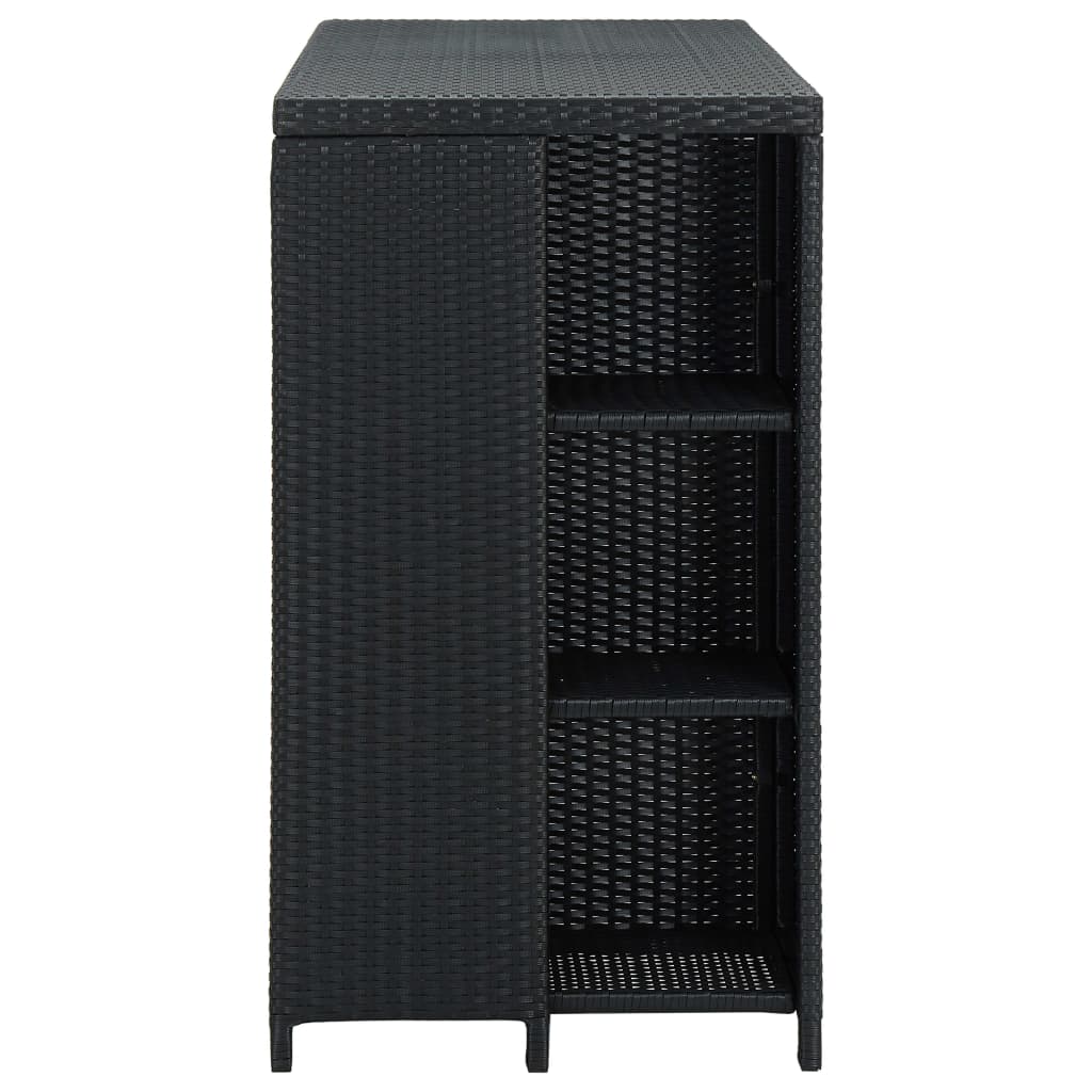 vidaXL Bar Table with Storage Rack Black 120x60x110 cm Poly Rattan 3
