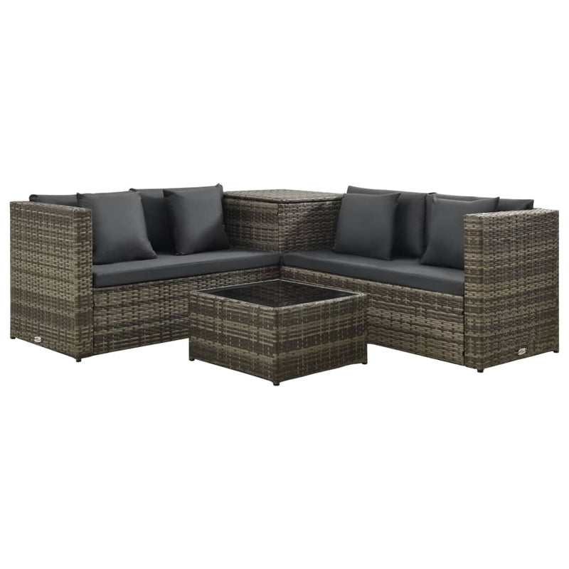 4 Piece Garden Lounge Set with Cushions Poly Rattan Grey