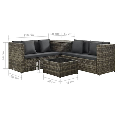 4 Piece Garden Lounge Set with Cushions Poly Rattan Grey