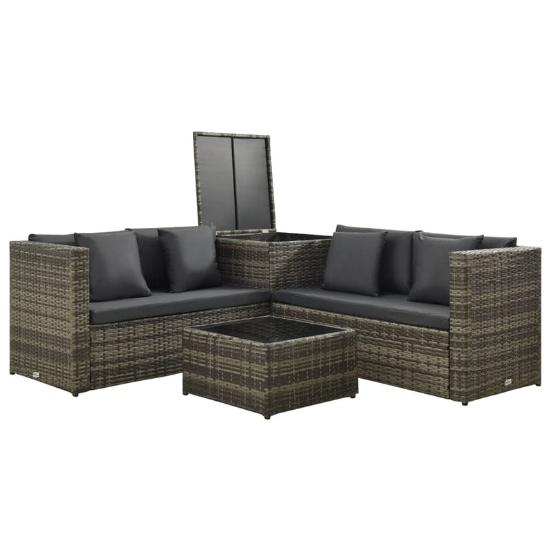 4 Piece Garden Lounge Set with Cushions Poly Rattan Grey