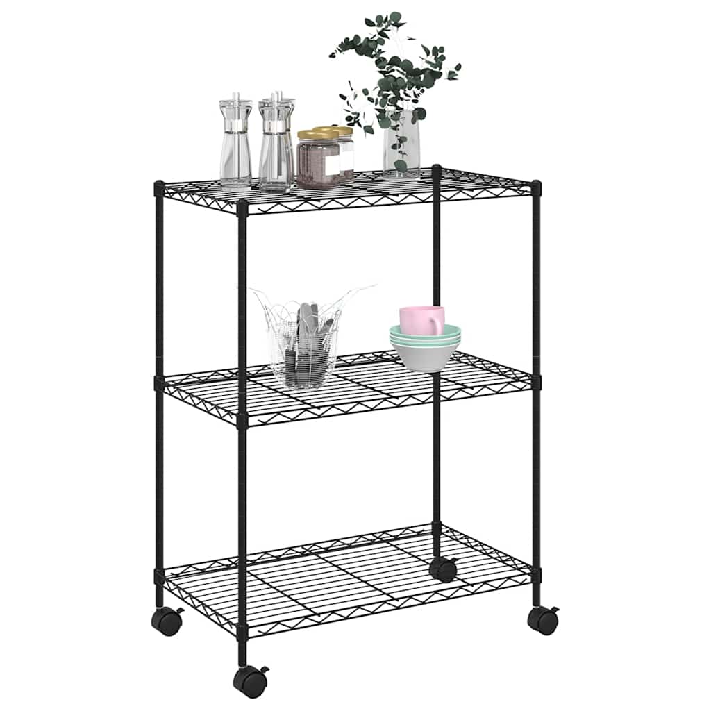 vidaXL 3-Tier Storage Rack with Wheels 60x35x81 cm Black 150 kg 3