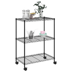 vidaXL 3-Tier Storage Rack with Wheels 60x35x81 cm Black 150 kg 3