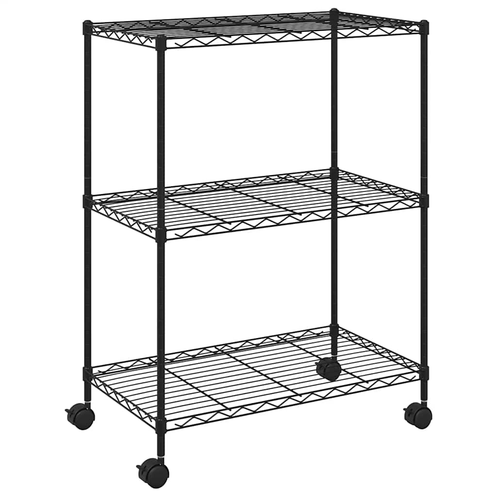 vidaXL 3-Tier Storage Rack with Wheels 60x35x81 cm Black 150 kg 6