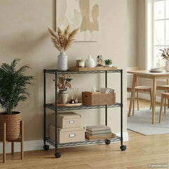 vidaXL 3-Tier Storage Rack with Wheels 60x35x81 cm Black 150 kg 1