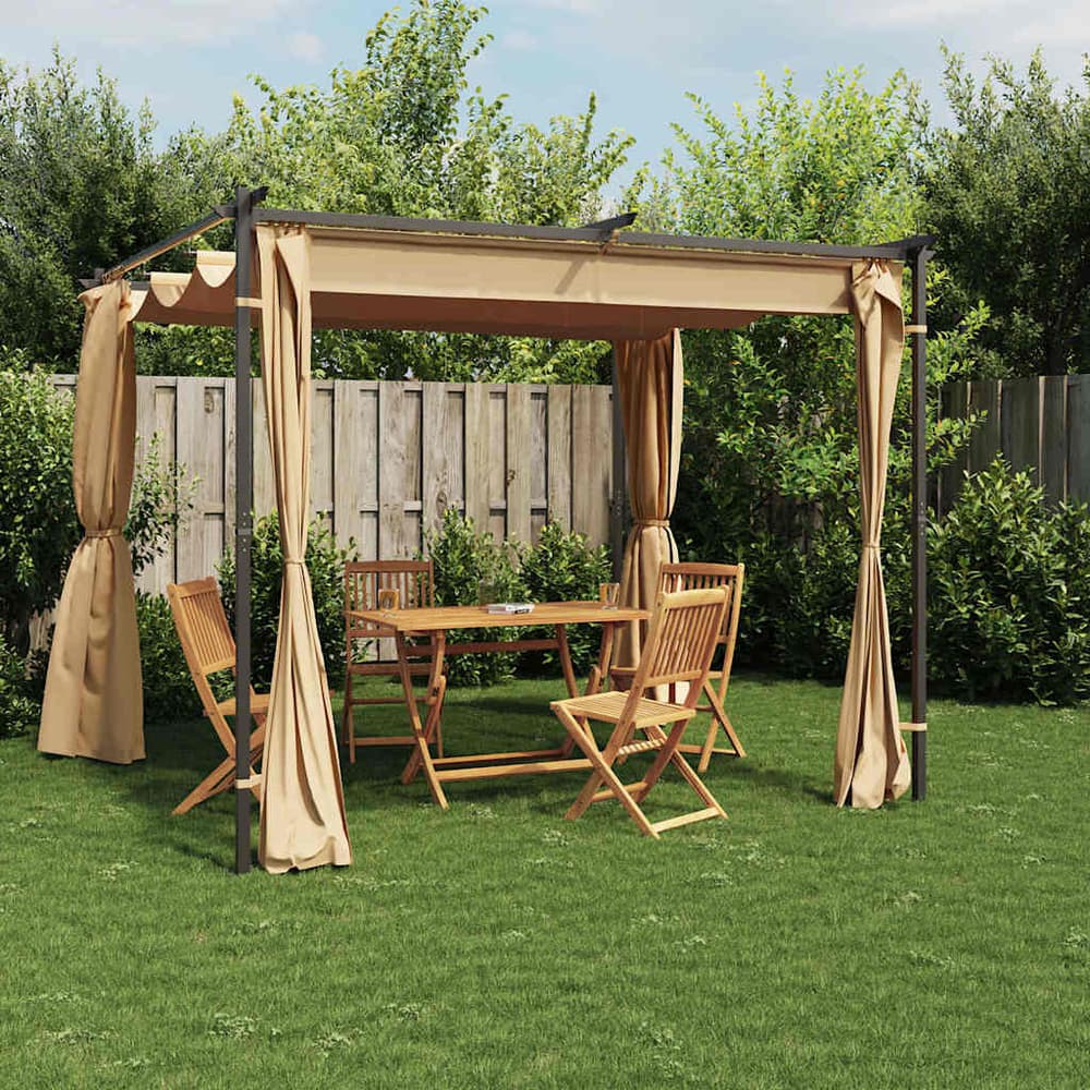 Gazebo with Curtains Steel Taupe