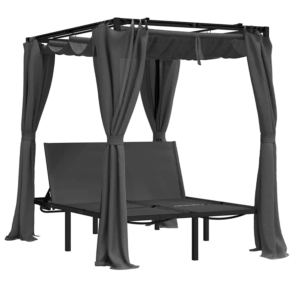 vidaXL Double Sun Lounger with Side and Top Curtains Anthracite 2
