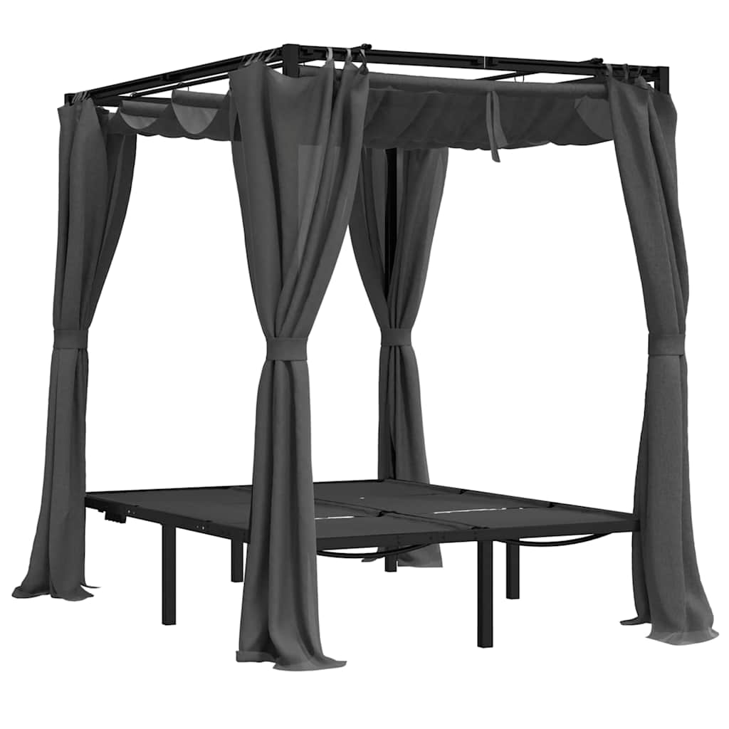 vidaXL Double Sun Lounger with Side and Top Curtains Anthracite 3