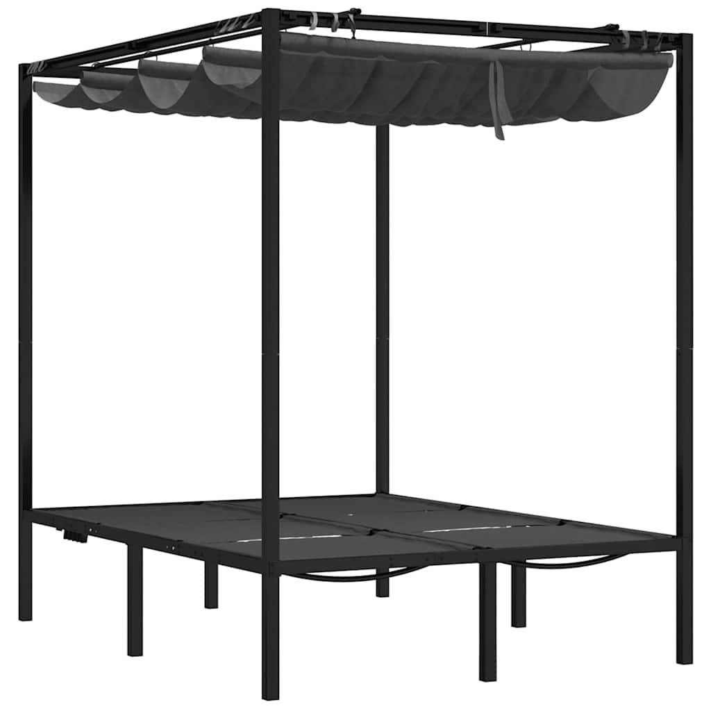 vidaXL Double Sun Lounger with Side and Top Curtains Anthracite 4