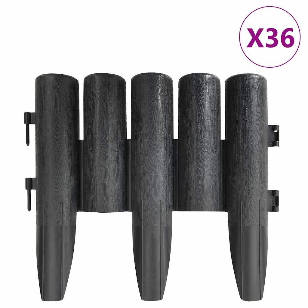 vidaXL Lawn Edgings 36 pcs Anthracite 10 m PP 2