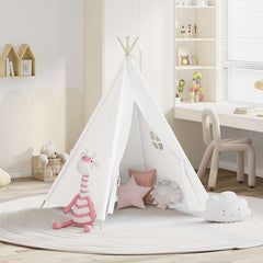 vidaXL Children Teepee Tent with Bag Peach Skin White 120x120x150 cm 1