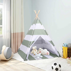 vidaXL Children Tent Grey and White 120 x 120 x 150 cm Solid pine wood 1