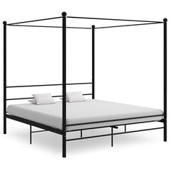 Canopy Bed Frame without Mattress Metal Black 180 x 200 cm