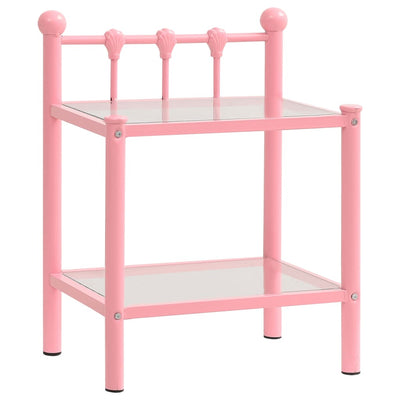 Bedside Cabinets 2 pcs Pink and Transparent Metal and Glass