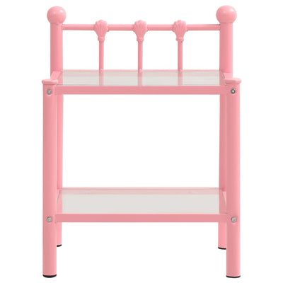 Bedside Cabinets 2 pcs Pink and Transparent Metal and Glass