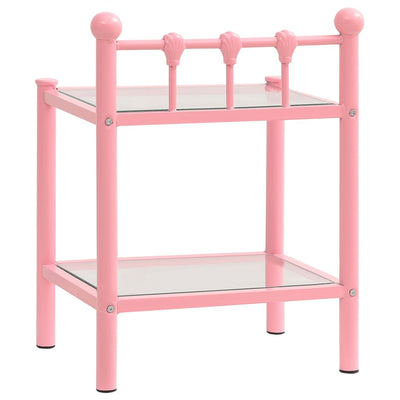 Bedside Cabinets 2 pcs Pink and Transparent Metal and Glass