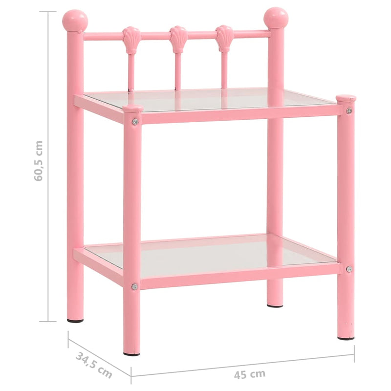 Bedside Cabinets 2 pcs Pink and Transparent Metal and Glass