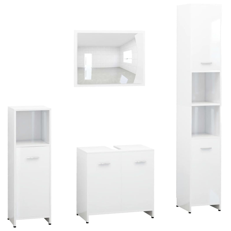 4 Piece Bathroom Furniture Set High Gloss White Engineered Wood