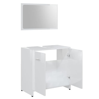 4 Piece Bathroom Furniture Set High Gloss White Engineered Wood