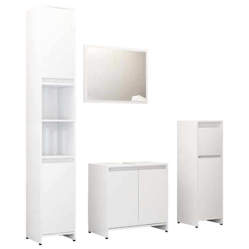 4 Piece Bathroom Furniture Set High Gloss White Engineered Wood