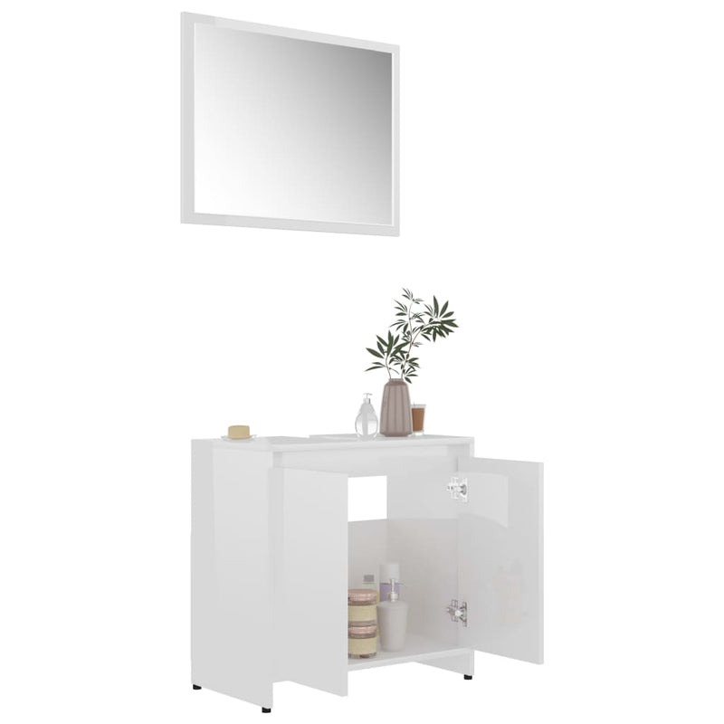 4 Piece Bathroom Furniture Set High Gloss White Engineered Wood