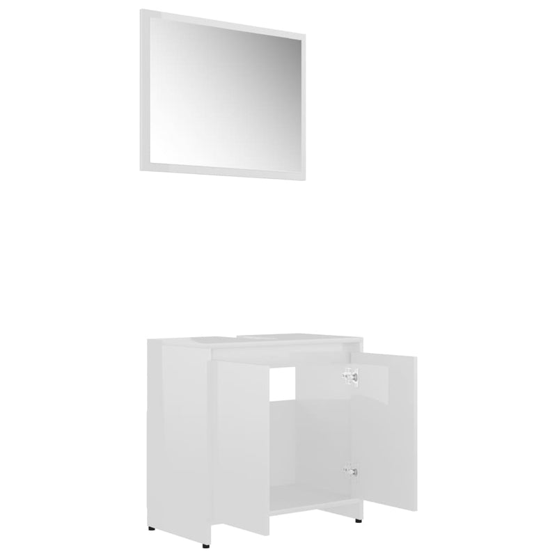 4 Piece Bathroom Furniture Set High Gloss White Engineered Wood