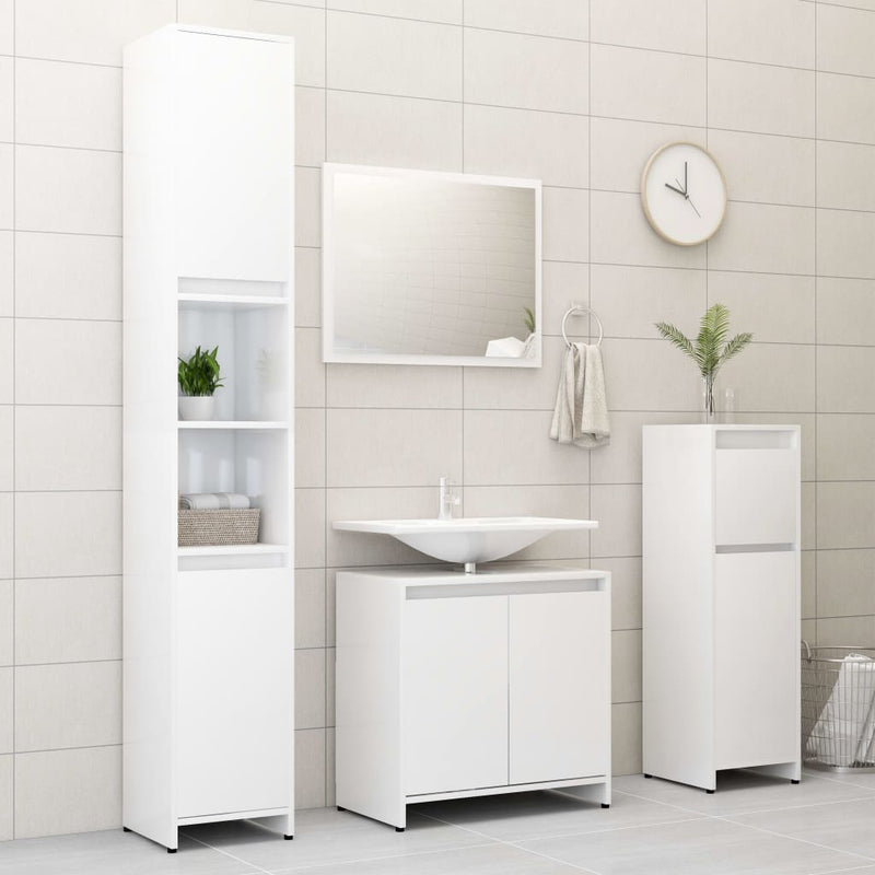 4 Piece Bathroom Furniture Set High Gloss White Engineered Wood