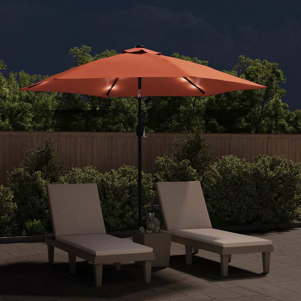 Outdoor Parasol with LED Lights and Steel Pole 300 cm Terracotta