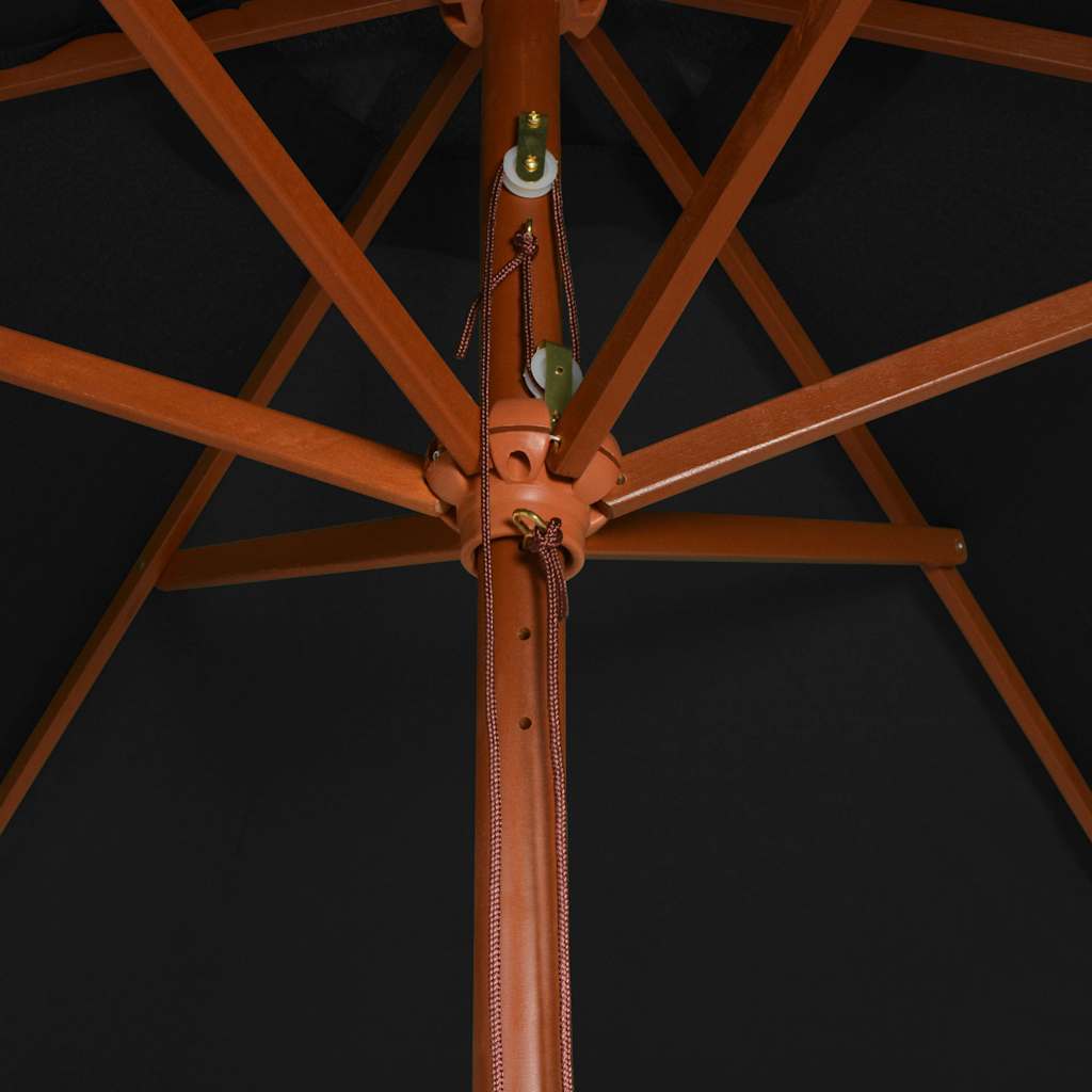 vidaXL Garden Parasol with Wooden Pole Black 200x300 cm 5
