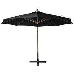 Hanging Garden Parasol with Pole Solid Fir Wood Black 3.5 m 2.9 m