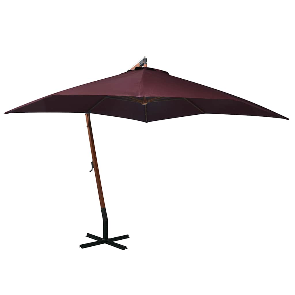 vidaXL Hanging Garden Parasol with Pole Bordeaux Red 3x3 m Solid Fir Wood 1